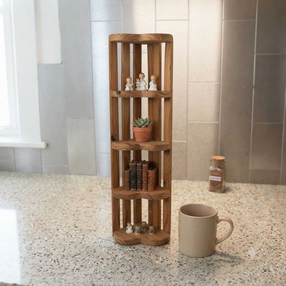 Vintage Wooden Heart Curio Shelf Multi Use Corner Wall Tabletop Display 7x23